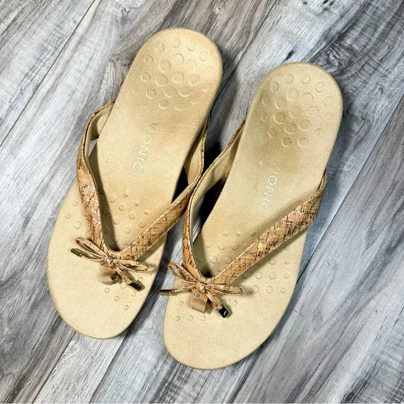 NWOT Vionic Bella Toe Post Sandals - Gold Cork - Picture 4 of 7